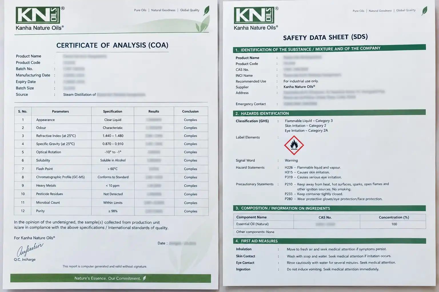 COA and SDS documentation for a bulk lavender oil batch