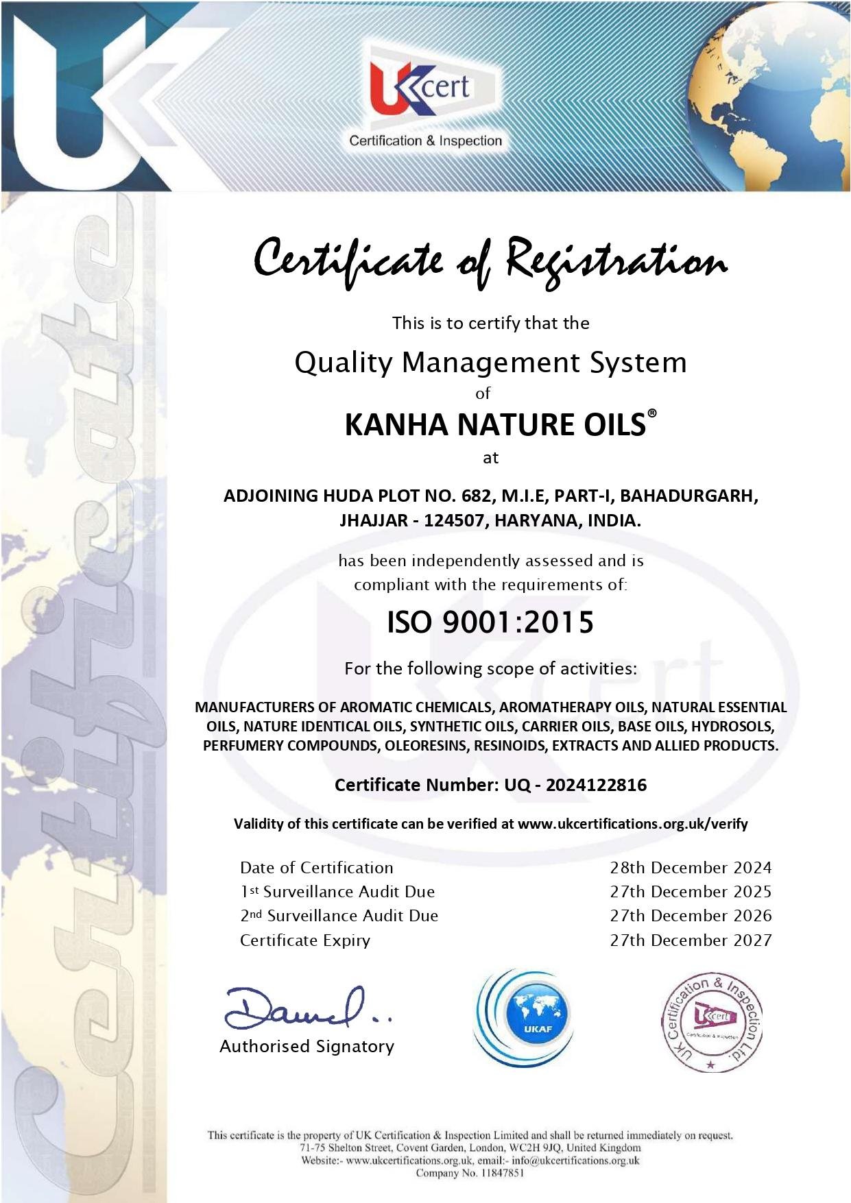 Kanha Nature Oils ISO 9001:2015 UQ-2024122816