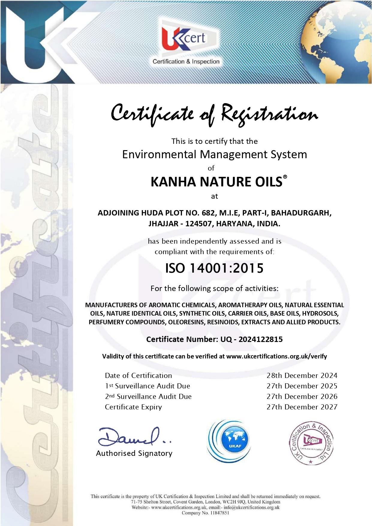 Kanha Nature Oils ISO 14001:2015 UQ-2024122815