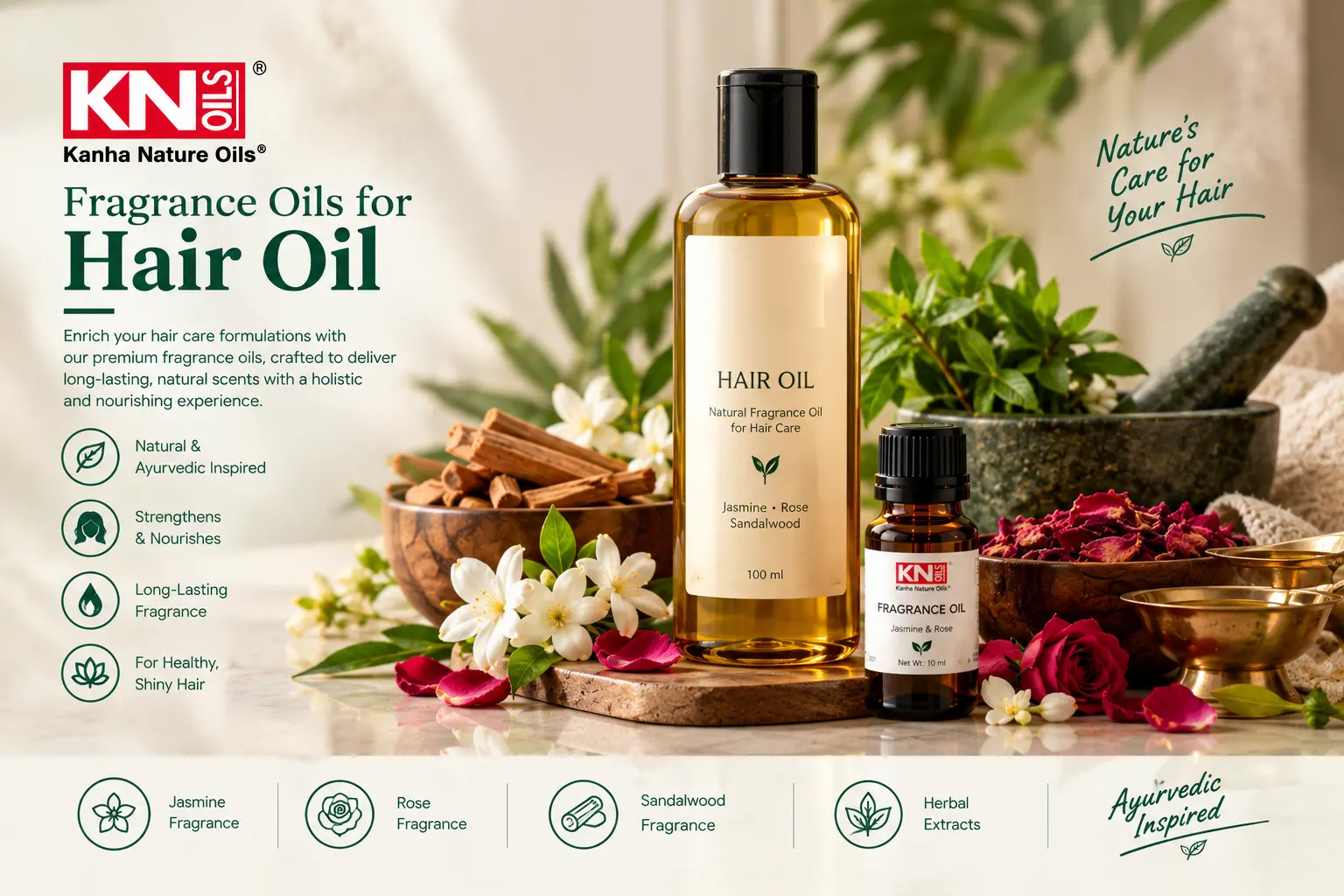 Kanha Nature Oils fragrance oils for hair oil manufacturers - jasmine, rose, sandalwood