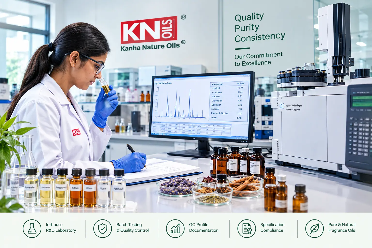 Kanha Nature Oils in-house R&D and quality control laboratory with GC-MS analysis Kanha Nature Oils in-house R&D and quality control laboratory with GC-MS analysis
