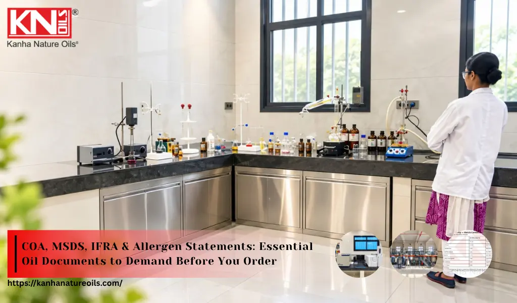 QC technician working at Kanha Nature Oils quality-control lab bench
